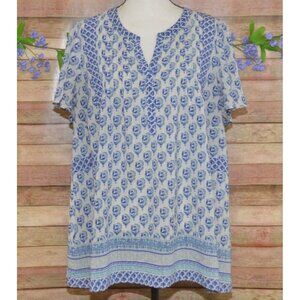 Rose + Olive Womens Blue Floral Print V-Neck Flutter Sleeve Blouse Top Plus 2X